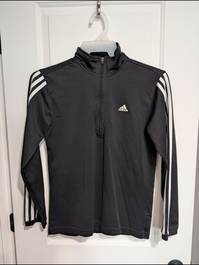 adidas Black 3-Stripe Quarter-Zip